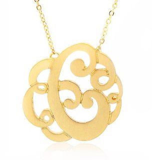 Monogram Initial Pendant Necklace Personalized Swirl Letter Charm Matte Gold Tone Perfect Gift (Letter C) Gold Monogram Swirl Inital Pendant Necklace Letter C Jewelry