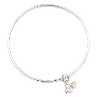 double heart silver charm bangle by anne reeves jewellery