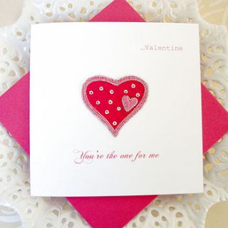 embroidered pink heart valentine's card by sabah designs