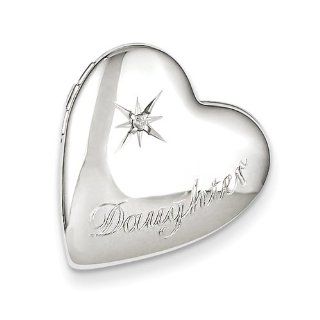 Sterling Silver 20mm Diamond Polished Daughter Heart Slide Locket Jewelry