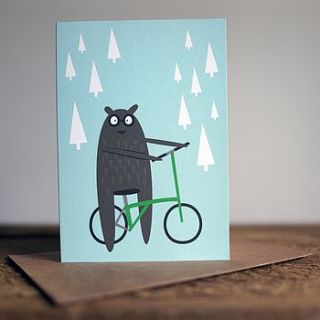 brompton bear bike greetings card by rebecca j kaye