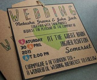 colourful recycled wedding invitation & rsvp by artcadia