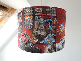 handmade lampshade in superman fabric by the shabby shade