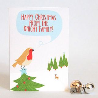 personalised winter robin christmas cards by wolf whistle