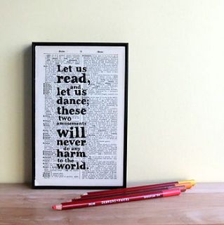 reading and dancing framed quote art by bookishly