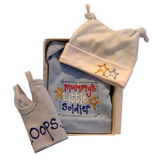 mummy's little soldier babygrow gift set by carry me home
