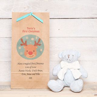 personalised 1st christmas teddy bear and bag by red berry apple