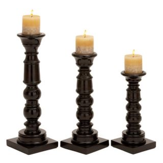 Woodland Imports Wood Candlestick (Set of 3)