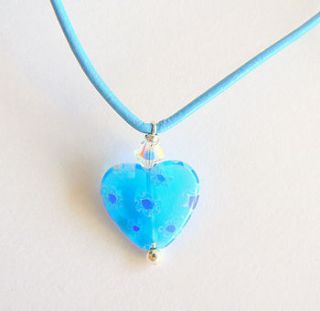 millefiori glass heart pendant with swarovski crystal by clutch and clasp