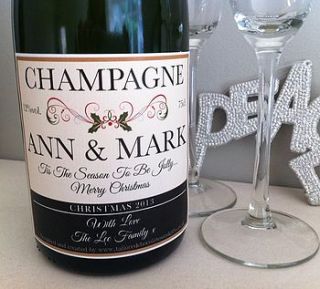 christmas champagne label by tailored chocolates and gifts