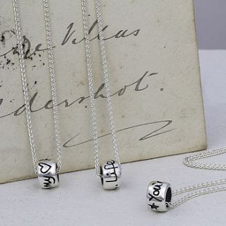 silver mojo engraved charm bead necklace by scarlett jewellery
