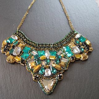 green jewelled statement necklace by molly & pearl