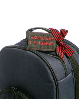 'never meant to fly economy' luggage tag by globee