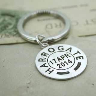 personalised vintage style postmark key ring by nicola crawford