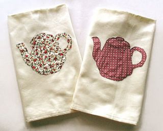 embroidered teapot applique tea towel by tugba kop illustration