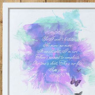 personalised song lyrics print by the drifting bear co.