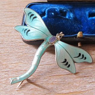 vintage silver and enamel dragonfly brooch by ava mae designs