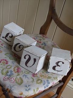 vintage style love blocks by the hiding place