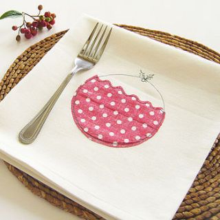 embroidered figgy pudding napkins by charlotte macey