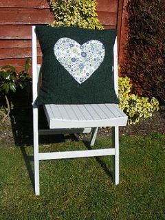 harris tweed cushion with heart applique ** by wild seed