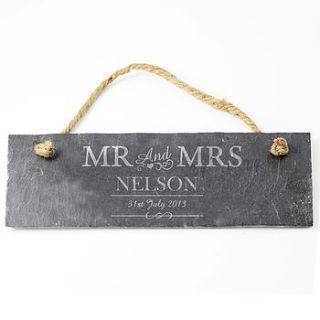 personalised slate mr and mrs sign by sleepyheads