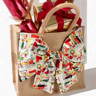 american retro christmas big bow bag shopper by naive textile art