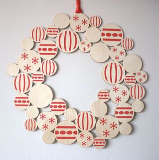 wooden bauble christmas wreath by gilbert13