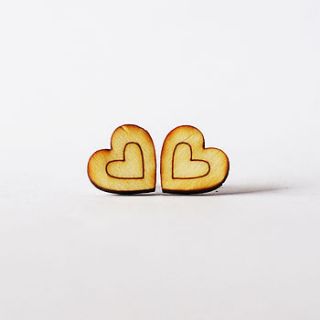 wooden heart stud earrings by press send