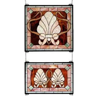 Victorian Shell and Ribbon 2 Pieces Stained Glass Window