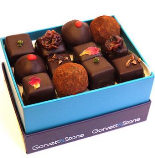 box of dark chocolate fresh cream truffles by gorvett & stone