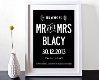 ten year wedding anniversary personalised by i love design