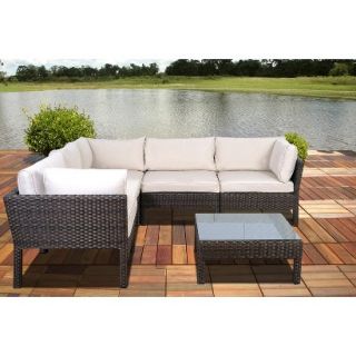 South Beach 6 Piece Wicker Patio Sectional Seating Furniture Set   Brown