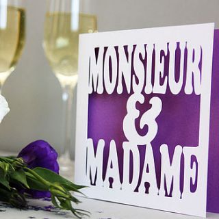 'monsieur et madame' card by whole in the middle