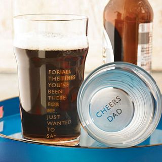 'cheers dad' etched pint glass by lime lace