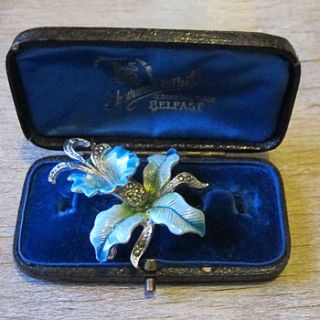 vintage marcasite enamel orchid brooch by ava mae designs