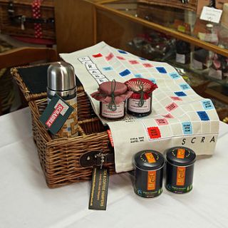 scrabble flask with coffee and jam hamper by jones and jones of berwick upon tweed