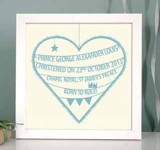 personalised christening heart print by modo creative