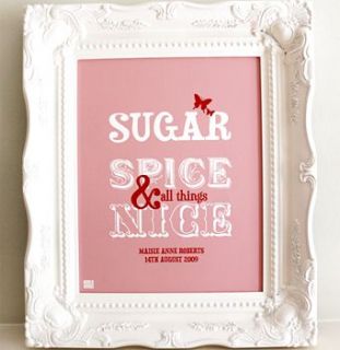 personalised 'sugar and spice' artwork by more than words 'typographic art'