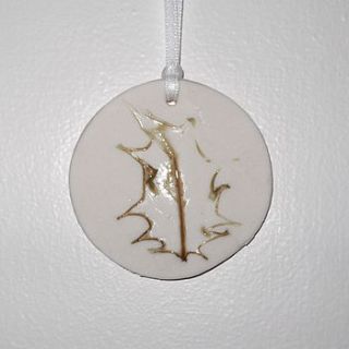 handmade ceramic holly hanging decoration by melissa choroszewska ceramics