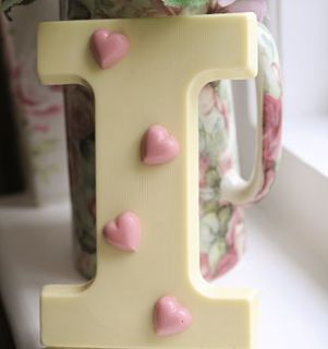 personalised white chocolate letter with love hearts by the letteroom