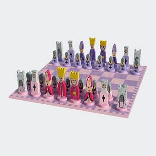 pink character chess set by emma jefferson