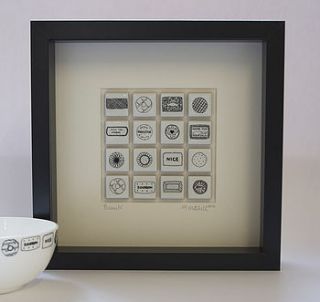 illustrated biscuit tiles in box frame by martha mitchell design