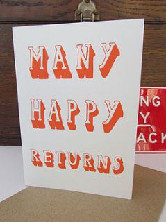 'many happy returns' card by alison hardcastle