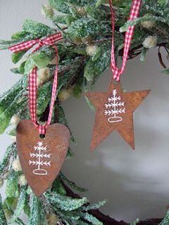 tin heart and star christmas decorations by the blueberry patch by sarah benning