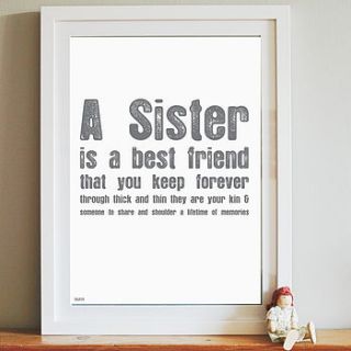'sister' word pressed art print by pearl and earl