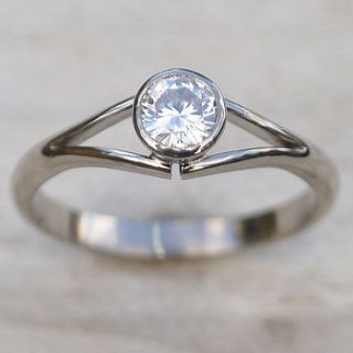 moissanite engagement ring in 18ct gold by lilia nash jewellery