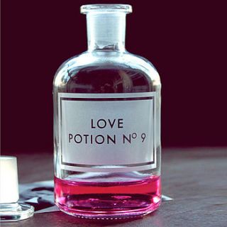 etched 'love potion no9' apothecary bottle by lime lace