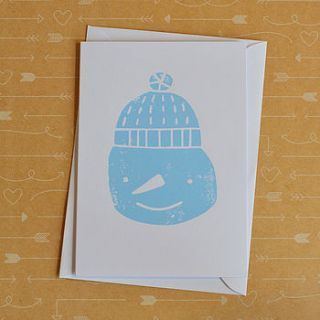 snowman smile screenprinted christmas card by the imagination of ladysnail