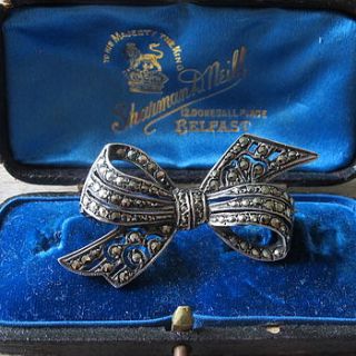 vintage silver & marcasite bow brooch by ava mae designs