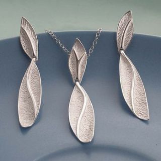 silver organic leaf necklace and earring set by martha jackson